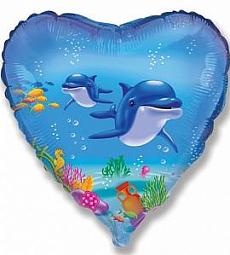 Шар - Счастливый дельфин сердце 48 см